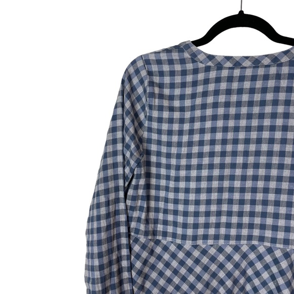 JJill Plaid Oversized Blouse Top Blue Gray Flowing Size Petite Small Long Sleeve - Picture 14 of 16